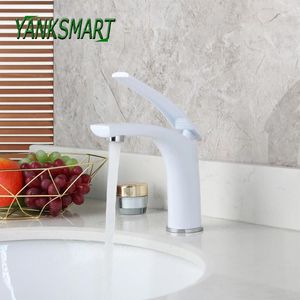 Bathroom Sink Faucets YANKSMART White Spray Paint Basin Faucet Single Handle Cold And Solid Brass Deck Mounted Mixer Tap