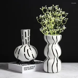 Dekorative Figuren moderne nordische schwarz -weiß gestreifte Keramikvasen Blumendekorationen Home Probe Räume Els Clubs Homestay