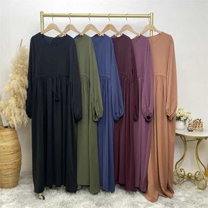 Etniska kläder crepe bönklänning ny elegant modern maxi klänning hög quty eid ramadan blygsam abaya elastisk manschett islam kvinnor muslimska kläder t240510