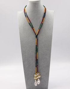 Guaiguai Jewelry Natural Cultured White Biwa Perle Mix Farbe Jade Kette Lange Halskette Barock Perlen Anhänger für Frauen2720051