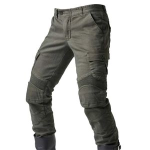 Men's Pants Leisure motorcycle black green jeans outdoor cycling equipment warm pants with protective gear elastic Trousers knee pads detachableL2405
