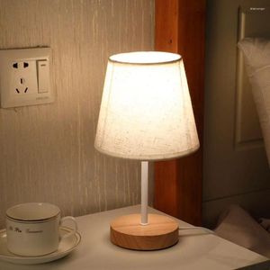 Bordslampor USB -driven lampa Desktop Prydnad Modernt träskrivljus med cylinderskugga Kreativ sänggåva
