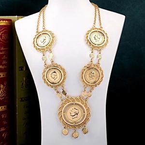 Colar de jóias de moedas de Ataturk com bell com borla de ouro revestimento de jóias de noiva turco otomano pingente de casamento real presente 240511