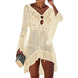 Sheer See Through Sexy Knitted Crochet Tunic Beach Cover Up Cover-Ups Dress Wear Beachwear Female Women