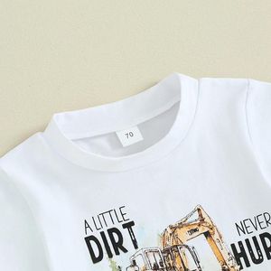 Giyim Setleri Erkek Bebek Yaz Giysileri Exkavatör Deseni Kısa Kollu Mektuplar T-Shirt Cep Jogger Pant Set Bebek 2 PCS Kıyafet