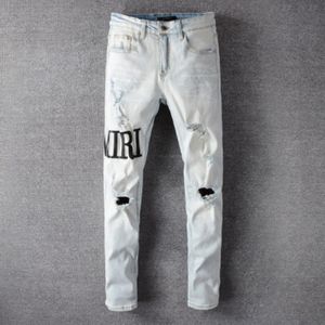 Designer Casual Streetwear Black White Slim Fit Jeans Men Autumn Masculina Letter Jeans Pants Trendy Dance Club Skinny s toursers