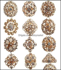 Pinki broszki biżuteria 24pcs Clear Crystal Rhinestones Kobiety Pins złota broszka Bridal Gold broszka do DIY Wedding Bouquet Dostawa 2027553277