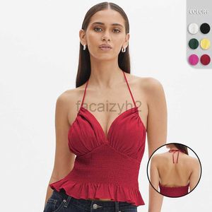 Women's T Shirt sexy Tees Design sense ruffle edge hanging neck suspender vest spicy girl Y2K women's new backless pure cotton top for summer tops