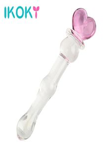Ikoky Glass Dildo Pink Heart Crystal Masturbatore per femmine Vaginali e anali SEX LUCID PERSE PER BAGNI ANALE Y18117716172