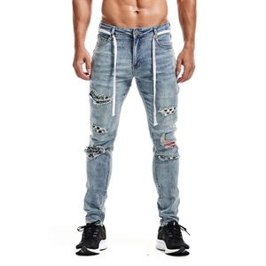 Calça masculina de novo estilo com buracos, calças de jeans pretas de jeans slim fit para homens m511 52