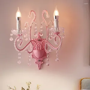 Vägglampa koreansk stil prinsessrum europeisk rosa sovrum sovrum dekoration flicka barn vacker kristall lb100915