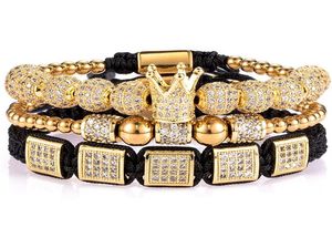 Imperial Crown King Mens Bracelete Pavimento CZ Bracelets de Ouro para Men Charm de Luxo Moda Boldana Jóias de Aniversário da Coroa3618884