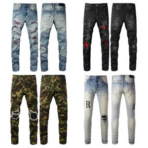 Denim Mens Designer Jean Straight Leg Purple Jeans dragkedja Hip Hop Bikers Motorcykel True Jeans Gothic High midje breda byxor Hög kvalitet