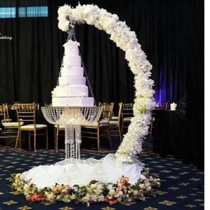 Romantisk lyxmetallbåge Drape Suspend Chandelier Cake Stand Swing för Cake Topper Decor Centerpiece Chandelier Wedding Event Party D 234x