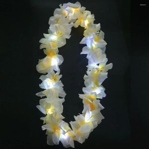 Dekoracja imprezy LED Light Up White Hawaiian Luau Leis Tropical Flower Naszyjnik na Hawaje Dekoracje blasku Favors Beach