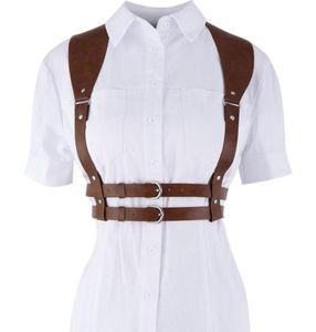 Belts 2022 Fashion Punk Brown Leather Harness Belt Strap Girdle Sexy Women Handmade Decorative Shirt Dress Vest3354406