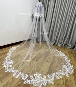 Veli da sposa velo pos posti bianco / avorio matrimonio 2 strato velo mantilla in pizzo ondulato con accessori di pettine veu de noi