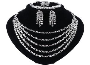 Silver Plated Jewelry Sets For Women African Beads Necklace Earrings Bracelet Rings Party Wedding Bridal Accessories7876232