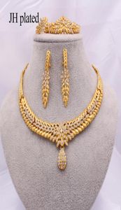 Kadınlar için Mücevher Setleri Dubai 24K Altın Renk Hindistan Nijerya Düğün Hediyeleri Kolye Küpe Bilezik Yüzük Seti Etiyopya Takı 2017328554