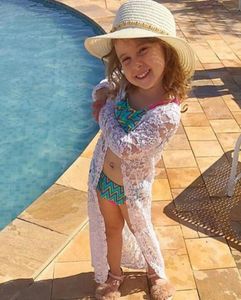 أطفال مصممون ملابس الفتيات الدانتيل طويل الأكمام مقاوم للشمس الأطفال ملابس شاطئ كيب زهرة نمط الدانتيل الافتراضي للسباحة الصيف COA1830471