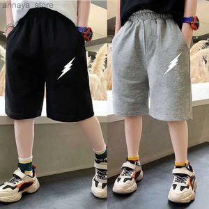 Shorts Summer cartoon shorts for children aged 3-14 cotton elastic waist knee length pants for children gray school student boy short sports pantsL2405L2405