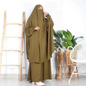 Ethnic Clothing Two Piece Jilbab Prayer Set Abaya for Woman Hijab Dress Muslim Kimono Kaftan Robe Long Khimar Islam Cloth Jilbab Ramadan T240510