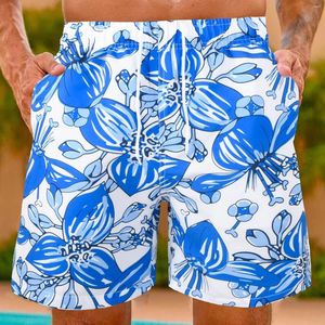 Cortos de verão masculino cenário de verão peculiar estampa digital de tração com cintura elástica de maiô de maia de moda casual