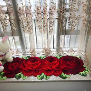 Carpets Acrylic Thick 4 Rose Art Rug For Bedroom/bedside Carpet Romantic Hallway Bath Mat Parlor Livingroom Tapete 165 70cm