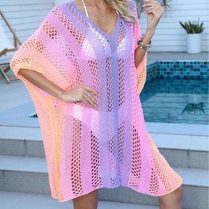 Swimwear Cover Up Women Beach Outing 2024 Outfits Kaftan Bath Exits Woman Tunic Suit Vacation With Gradient Color Hollowed Out