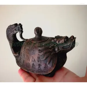 Estatuetas decorativas estátua de bronze antigo Lucky-Head Tortoise Tartoise Bules Wine Pot
