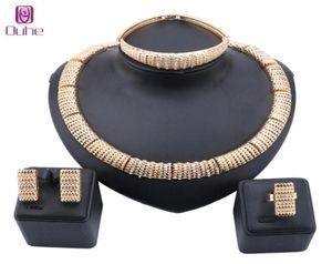 Donne Fashion Bridal Dubai Gold Gioielli set Collana Crystal Earing Ring Bracciale Fare Bracciale per la festa di matrimonio Set4118672