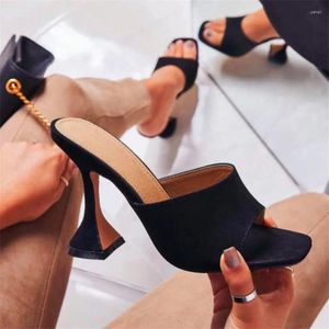 Slippers 2024 Black Flock Wine Glass Heel Women Open Toe High Heels Party Prom Shoes Elegant Lady Slip On Mules Slides 35-42