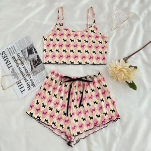 Pijama impressão de roupas de sono feminino Conjunto de pijama de alface Cami top e shorts shorts sem mangas verão