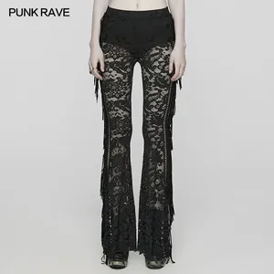 Calça feminina Punk Rave Rave Stretch Pattern Mesh Lace Troushers