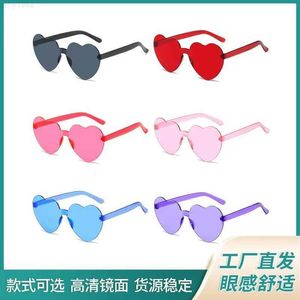 Neue Pfirsich Herz Sonnenbrille Liebe Brille trendy rahmenlose ein Stück Ozean Stück schillernde Farbe Sonnenbrille