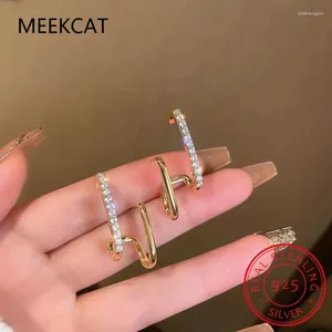 Stud Küpe Kore Geometrik Kulak Kuffs Moissanite 925 STERLING Gümüş Niş Kadın Mücevherleri İçin Lüks Elmas Küpe