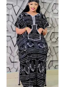 Ethnic Clothing Latest Autumn African Lady Dress With Big Scarf Cotton Printed Loose Floral Boubou Pocket Maxi Islam Women Short Slve Abaya T240510