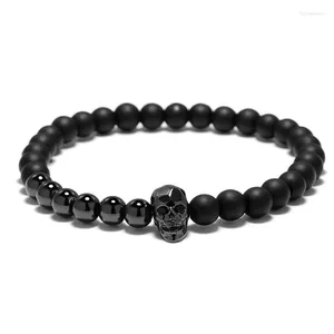 Strand 6mm cranio micro zircone perline bracciale per uomini dono di gioielli con prepotente in pietra nera