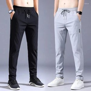 Men's Pants Summer Ultra-thin Men Quick-drying Casual Sports High Elastic Slim Straight Korean Fashion Jogging Trousers Black Green