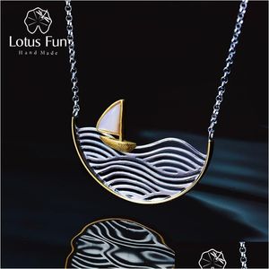 Colares pendentes Lotus Fun Real 925 Sterling Sier Designer artesanal Jóias finas Colar de veleiro de ouro criativo para mulheres acessori dhiey