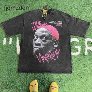 Męskie koszulki żaba moda moda vintage luźna grafika do koszykówki retro mycie Summer the Worm Dennis Rodman Ogabersia koszulka T-shirt Men T230512