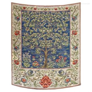 Taquestres Belga Woodpecker Fruits Frutas Árvore da Vida laranja Ornamento azul escuro Mille Fleur Wall Tapestry Classic Home Decor