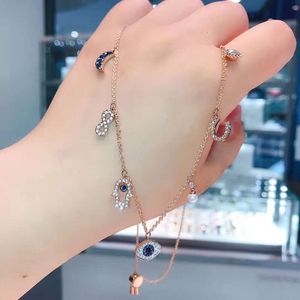 Designer Jewelry Original Fashion Pendant Necklaces Quality Devils Eye Tassel Necklace Female Swallow Element Crystal Little Horseshoe Palm Collar Chain