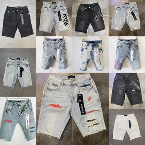 Lila Jeans Shorts Herren Jeans Fit Patch Vintage Not gerissen zerstörte Stretch Biker Denim Black Slim Hip Hop Hosen für Männer Jean Hosen Loch Lila Jeans kurz