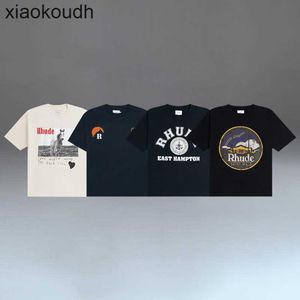 マナーサンセットホースプリントハイストリートファッションメンズとレディースコットン綿のカップルTシャツの1：1のオリジナルラベルのrhudeハイエンドデザイナーTシャツ