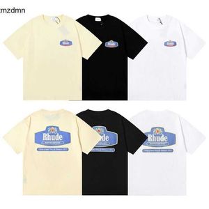 ファッションrhudeレタープリントメンズTシャツレディースラウンドネック半袖ルーズカジュアルカップ