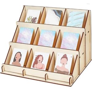 Decorative Plates 3 Tier Wooden Greeting Card Display Stand 9 Grids Organizer Rack For Vendors Trade Shows Portable Cardboard