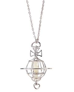 NANASPACEQueen of the West creative silver threedimensional hollow bird cage Saturn long necklace 8905542