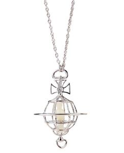 Nanaspacequeen från West Creative Silver Threedimensional Hollow Bird Cage Saturn Long Necklace 8905542