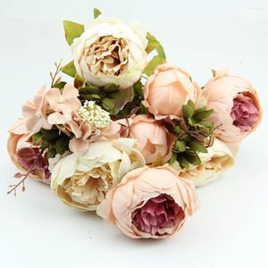 Flores decorativas KX4B 1 Bouquet Pink Pink vintage Vintage Artificial Peony Silk Flower Wedding Decor Diy